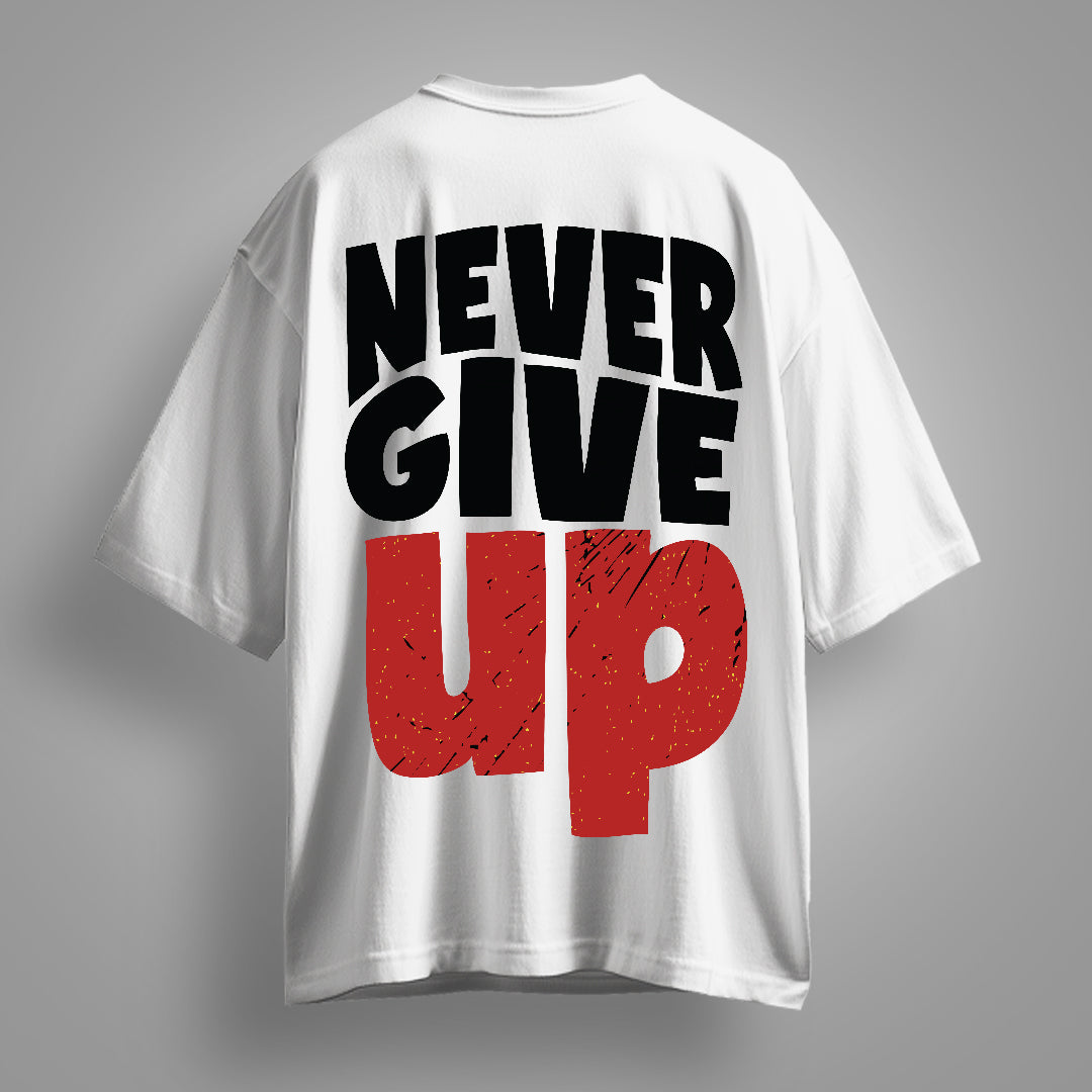 Never Give Up - Streetwear Oversized T-Shirt by Fitup is a bold statement of resilience and style. Designed for those who stand tall through challenges, this oversized t-shirt blends inspiration with street fashion. Whether you're hitting the streets or just want to make a powerful impression, this Never Give Up t-shirt from Fitup delivers unmatched comfort and motivation. A must-have urban style t-shirt for anyone who lives to explore life with confidence.