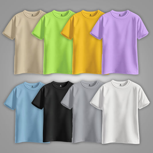 Upgrade your essentials with the Pack of 8 Regular Basic Tee by Fitup. These high-quality plain t-shirts offer a clean, minimal look with a free regular fit that ensures all-day comfort. Whether you're heading out or staying casual, these regular t-shirts are perfect for everyday wear. This&nbsp;basic tee combo from Fitup is a must-have for anyone who values style and simplicity.