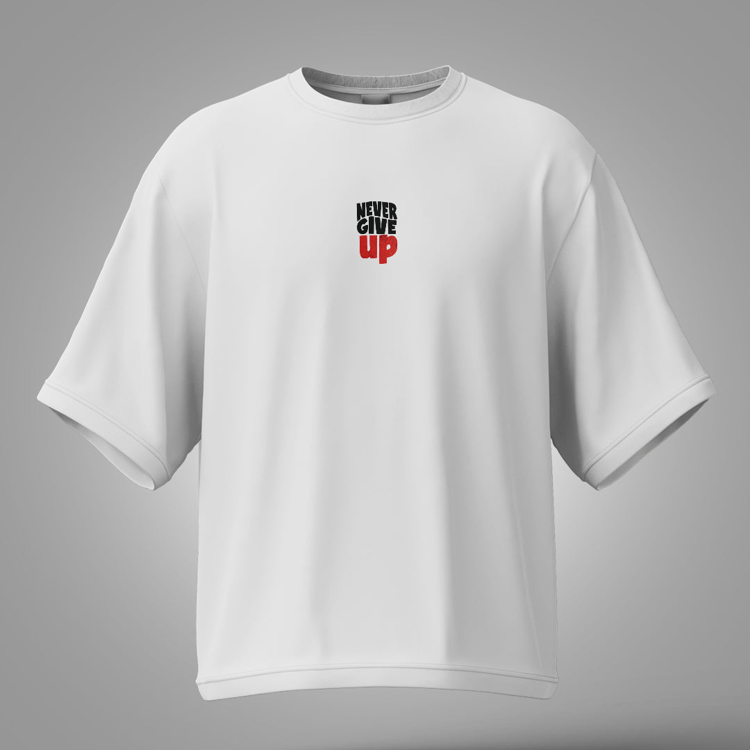 Never Give Up - Streetwear Oversized T-Shirt by Fitup is a bold statement of resilience and style. Designed for those who stand tall through challenges, this oversized t-shirt blends inspiration with street fashion. Whether you're hitting the streets or just want to make a powerful impression, this Never Give Up t-shirt from Fitup delivers unmatched comfort and motivation. A must-have urban style t-shirt for anyone who lives to explore life with confidence.